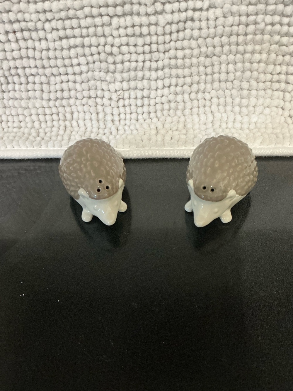 Ceramic Hedgehog Salt and Pepper Shaker Set - Taupe and White